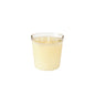 The small, light yellow refill Switch & Shine candle from Duni GmbH is in a transparent glass holder on a white background. It has a long burn time (about 30 hours) and a white wick that is not lit.