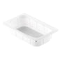 The Duni GmbH PP Bowl 1/4 GN White PP is a rectangular white dining bowl with straight sides, flat rim, and subtle vertical grooves for support, designed as a sturdy 1/4 GN container for the catering industry.