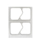 A rectangular metal cassette DF15/25 for PP 1/4 GN menu trays 630 ml from Duni GmbH with two identical square openings, separated by an oblique zigzag divider, photographed against a white background.
