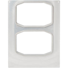 A rectangular metal plate with two large, vertically oriented octagonal cutouts and holes in the upper corners, designed for mounting the Duni GmbH cassette DF15/25 for PP tray HMR 840-1395 ml - 2-use system.