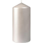The Duni GmbH pillar candles, approx. 50h 150 x 70 mm, is a tall, silver pillar candle with a pointed tip and visible wick, standing upright against a plain white background and offering up to 50 hours of burn time.