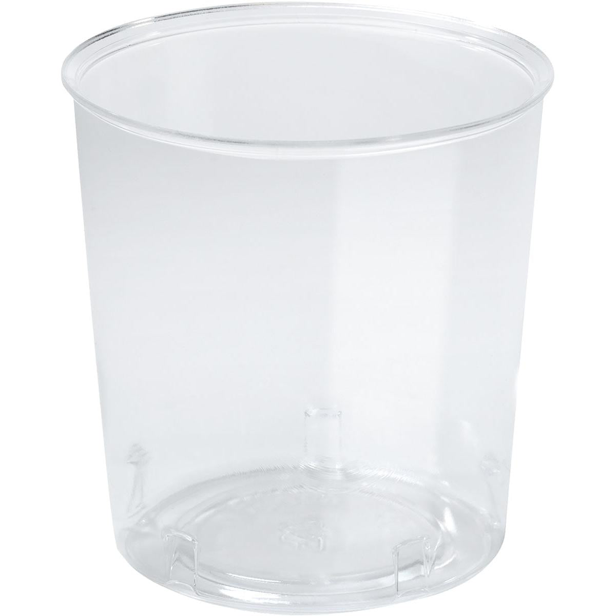 A transparent glass Trend PS cup by Duni GmbH with smooth sides and a slightly rounded rim, photographed empty against a plain white background.