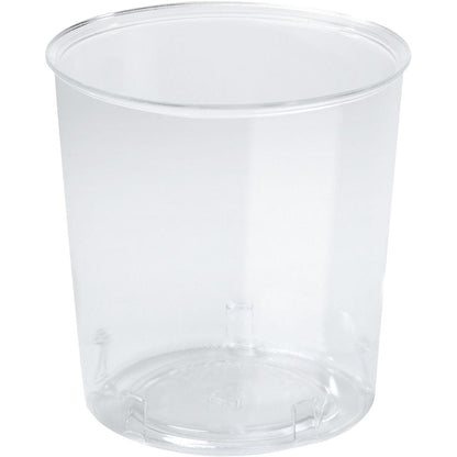 A transparent glass Trend PS cup by Duni GmbH with smooth sides and a slightly rounded rim, photographed empty against a plain white background.