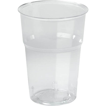 A glass Trend Transparent PS disposable plastic cup by Duni GmbH, empty and upright against a plain white background.