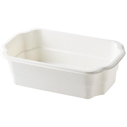 The Duni GmbH PP Take-Away Tray White PP 250x159 is a rectangular, white container with slightly rounded edges and a flat bottom, shown at an angle to display the interior and two sides - perfect for use as take-away packaging.