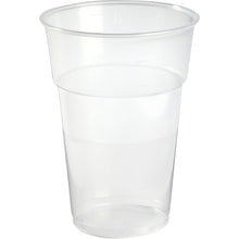 A transparent PP beer glass from the FESTIVAL beer glass pack by Duni GmbH stands upright on a white background, has a slightly flared rim and faint measuring marks on the side.