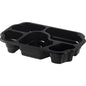 The PP bowl Take-Away 250x159x46 mm from Duni GmbH is a black plastic bowl with five compartments - perfect for serving and portioning snacks. The empty package (240 pieces) is presented on a white background.