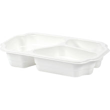 The Duni GmbH PP tray Take-Away 250x159x48 mm in white features three compartments, ideal for snacks and meals to go; it is delivered as a pack of 246 pieces and is depicted angled against a plain background.