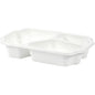 The Duni GmbH PP tray Take-Away 250x159x48 mm in white features three compartments, ideal for snacks and meals to go; it is delivered as a pack of 246 pieces and is depicted angled against a plain background.