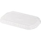 The Duni GmbH lid for take-away PP trays 256x163 mm made of transparent APET is seen on a white background. The rectangular, ribbed lid is perfect for securely packaging food. The package contains 246 pieces.