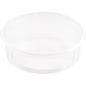 A clear, round Delipack Transparent PP 101x101 container from Duni GmbH (pack of 50 pieces), smooth sides, without lid, ideal for food storage, depicted empty against a white background.