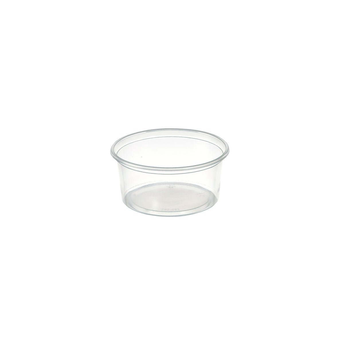 A Delipack round Transparent PP 101x101 container from Duni GmbH (pack of 50 pieces), open and ideal for food storage, is presented on a simple white background.