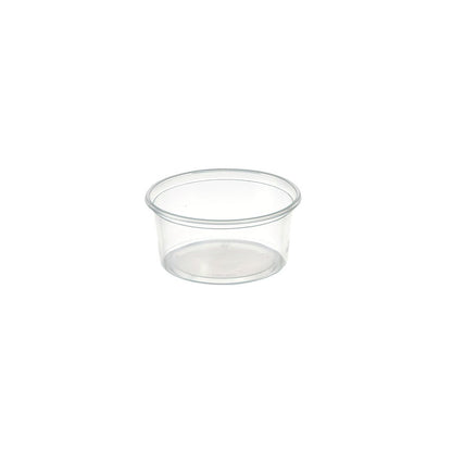 A Delipack round Transparent PP 101x101 container from Duni GmbH (pack of 50 pieces), open and ideal for food storage, is presented on a simple white background.