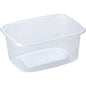 A clear, rectangular Delipack rectangular transparent PP food container from Duni GmbH with rounded corners and ribbed sides, pictured without a lid on a plain white background. Ideal as a practical packaging solution for food made of polypropylene.