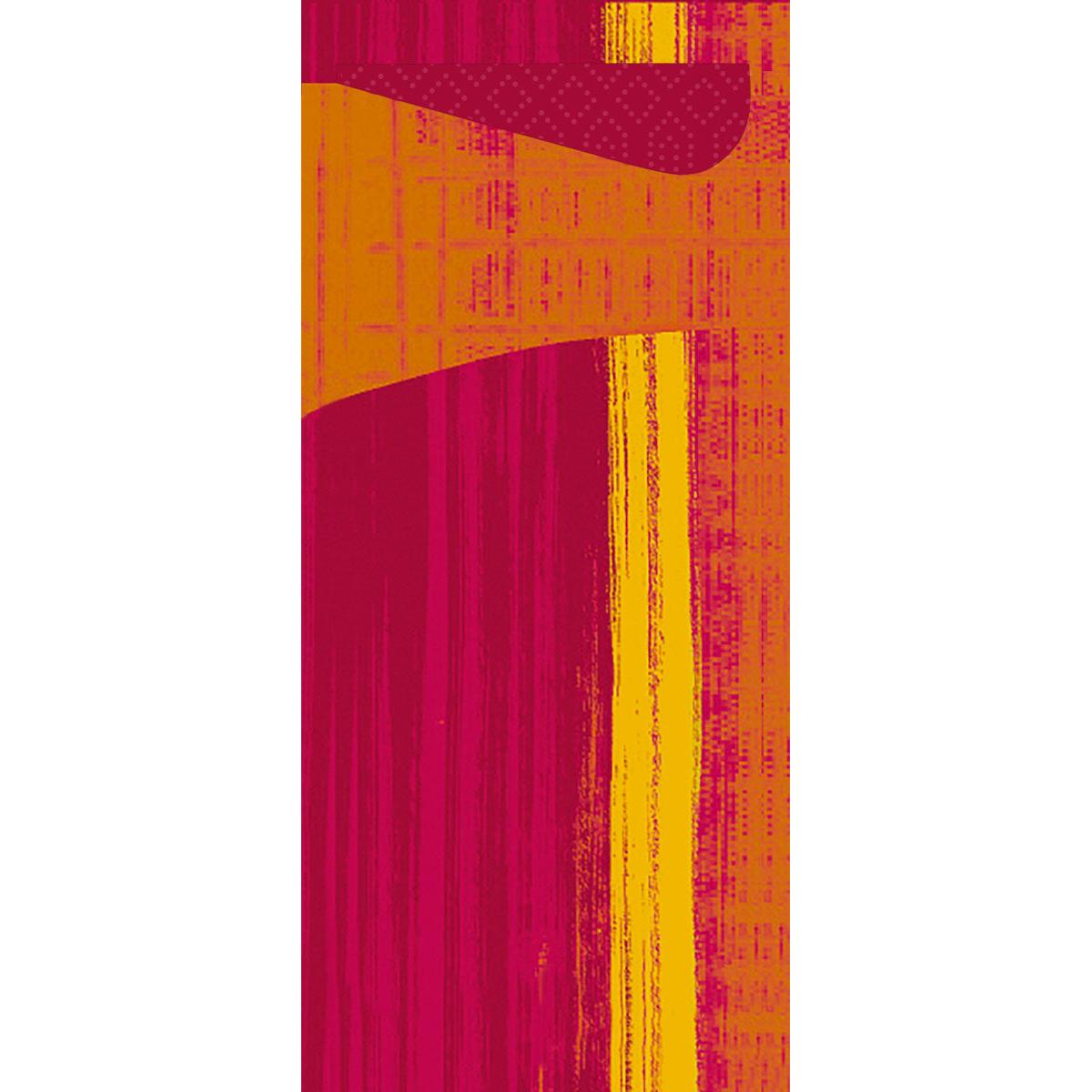 Abstract digital artwork with vertical red and yellow strokes and a wavy maroon shape, inspired by the soft, layered texture of the Sacchetto tissue 190 x 85 mm from Duni GmbH, mixing solid and textured visual elements.
