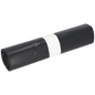 A roll of DEISS trash bags 575x1000x0.06 mm made of recycled LDPE 70 l from EMIL DEISS KG (GmbH + Co.) is neatly packaged with a white paper band in the middle and displayed against a simple white background.