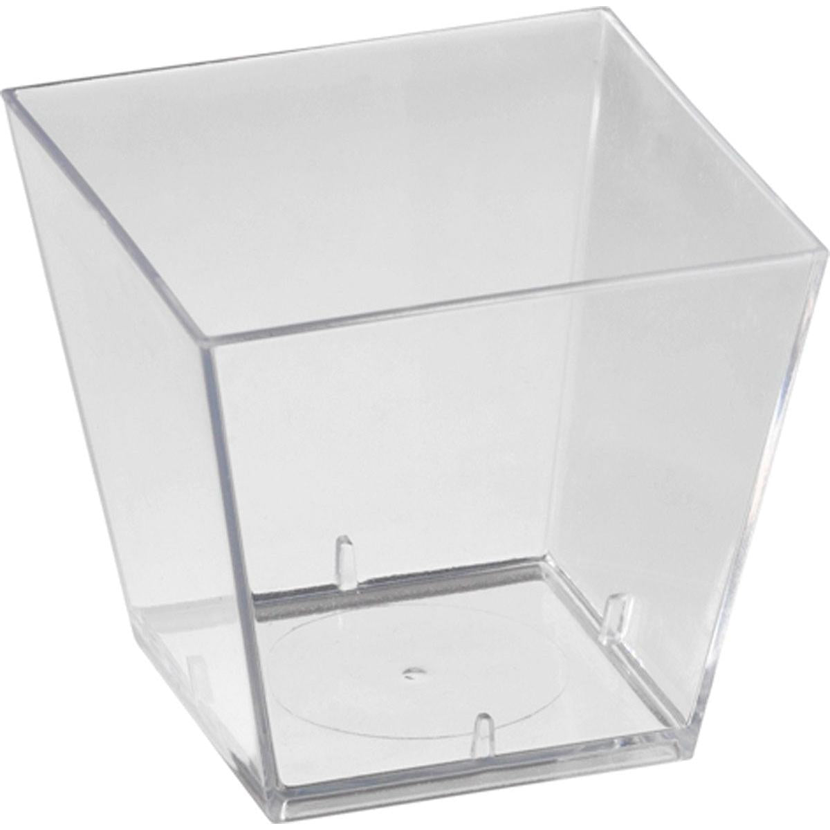 The Duni GmbH Square Transparent PS Box (47x47x45 mm) is depicted at an angle on a white background, ideal for storing and presenting jewelry. The package contains 100 pieces.
