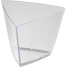 The Tri Transparent PS 55x55x45 mm from Duni GmbH is a clear plastic packaging with curved sides and a flat bottom, perfect as a small storage box for small items. Pack of 90 pieces - ideal slim storage solution.
