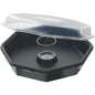 The Octaview® Black/Transparent PS Tray 190x190x70 from Duni GmbH (C&C pack with 157541, 35 pieces) features a clear dome lid and a central cup - perfect for organized food presentation or as food packaging.
