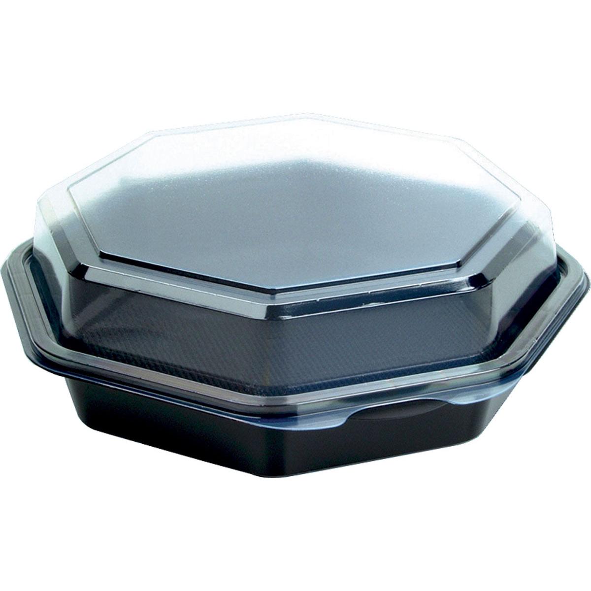 A closed Octaview® (C&C Package with 127800) Black/Transparent PS 190x190x60 Takeout Container from Duni GmbH, depicted on a white background. Package of 35 pieces.