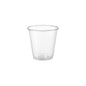 Pictured is a clear, empty 160 ml glass from Duni GmbH (PLA Transparent, pack of 50 pieces) against a white background. The cup has horizontal grooves, a simple, conical design and is environmentally friendly as well as biodegradable.