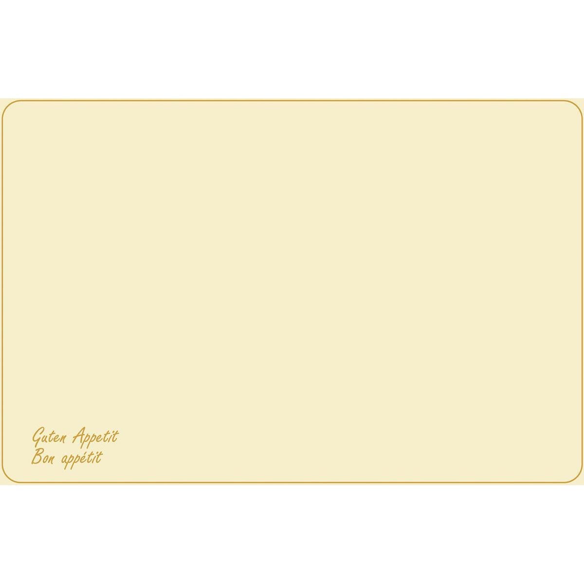 The Dunicel placemats (Vesca Norm) 33 x 48 cm Guten Appetit by Duni GmbH have an unprinted beige design with a thin brown border, rounded corners, and "Guten Appetit Bon appétit" in small brown letters at the bottom left - ideal for a stylishly set table.