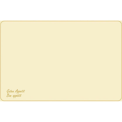 The Dunicel placemats (Vesca Norm) 33 x 48 cm Guten Appetit by Duni GmbH have an unprinted beige design with a thin brown border, rounded corners, and "Guten Appetit Bon appétit" in small brown letters at the bottom left - ideal for a stylishly set table.