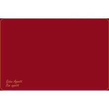 This Dunicel placemat (Vesca Norm) 33 x 48 cm by Duni GmbH has a chestnut brown background with a golden border and rounded corners. At the bottom left, it says "Guten Appetit" and "Bon appétit" in yellow cursive - ideal for an elegantly set table.