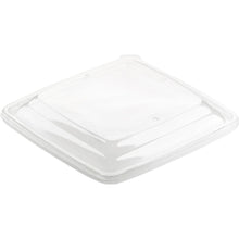 A transparent APET lid for 163222 / 163223 (198x198x18 mm) by Duni GmbH with slightly raised edges is displayed on a plain white background. The lid is delivered in a pack of 450 pieces.
