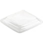 A transparent APET lid for 163222 / 163223 (198x198x18 mm) by Duni GmbH with slightly raised edges is displayed on a plain white background. The lid is delivered in a pack of 450 pieces.