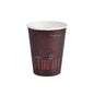 The Duni GmbH Coffee Quick Printed PAP/PE cup (pack of 50 pieces) features a dark, textured design with "Espresso", "Coffee", and a cup symbol. The empty coffee-to-go cup stands on a plain white background.