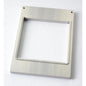The cassette DF10/20 square, L, 1000 ml from Duni GmbH is a rectangular metal frame with a large square cutout in the middle, rounded inner edges, two holes at the top corners, and a highly reflective surface - perfect for presenting cardboard boxes.