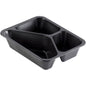 The Duni GmbH PP tray Caterline 3 Black PP 227x178 is a black food tray with three compartments, ideal for serving various dishes in gastronomy and catering.