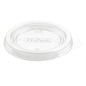 The lid for 161088 from Duni GmbH is a clear, round APET lid (93x93x9 mm) with a small tab and embossed symbols, suitable for packaging. Pack: 50 pieces.