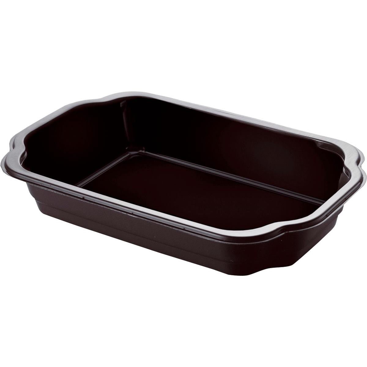 A PP bowl Take-Away Black PP/MIN food container by Duni GmbH, rectangular with slightly raised edges and rounded corners, is depicted in black against a white background.