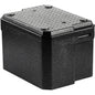 The Duni GmbH Thermobox 1 Black EPP is a black rectangular EPP box with a textured lid and rounded corners, designed for insulation and storage - perfect as a food transport box for catering use.