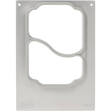 The rectangular silver metal cassette DF10/20 2-comp by Duni GmbH with two interconnected central cutouts - ideal for gastronomy and take away. Embossed with the Duni logo and "161172" at the lower corners, suitable for 500/400 ml PP bowls.