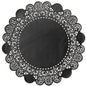 The Duni GmbH round doily is a round, black doily with a delicate lace cutout and a solid center - ideal as a stylish accent for wedding celebrations.