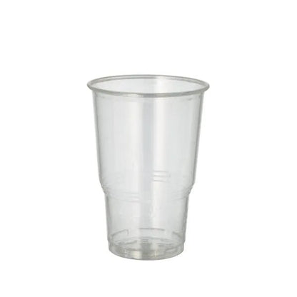 The PAPSTAR 70 cold drink cup, PLA "pure" crystal clear with foam rim from PAPSTAR GmbH stands upright against a plain white background and presents its environmentally friendly design, ideal for serving cold drinks.