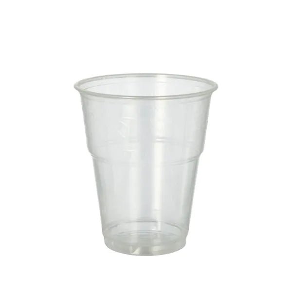 The PAPSTAR GmbH 70 cold drink cup, PLA "pure" crystal clear with foam rim, is an environmentally friendly cup ideal for serving cold drinks and is depicted here empty against a plain white background.