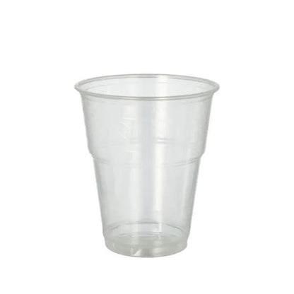 The PAPSTAR GmbH 70 cold drink cup, PLA "pure" crystal clear with foam rim, is an environmentally friendly cup ideal for serving cold drinks and is depicted here empty against a plain white background.