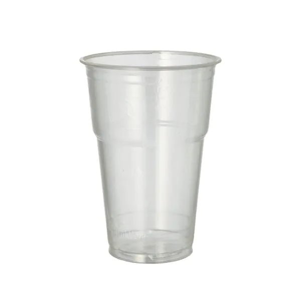 The PAPSTAR 70 cold drink cup made of PLA "pure" from PAPSTAR GmbH stands crystal clear and environmentally friendly upright on a white background - ideal for refreshing drinks.
