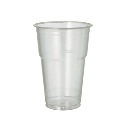 The PAPSTAR 70 cold drink cup made of PLA "pure" from PAPSTAR GmbH stands crystal clear and environmentally friendly upright on a white background - ideal for refreshing drinks.