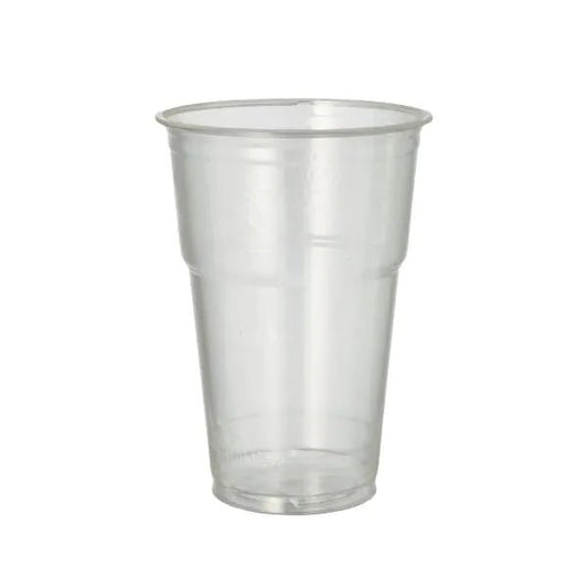 The PAPSTAR 70 cold drink cup made of PLA "pure" from PAPSTAR GmbH stands crystal clear and environmentally friendly upright on a white background - ideal for refreshing drinks.