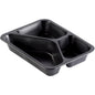 The Duni GmbH PP bowl Caterline 3 Black PP 227x178 is a black food bowl with three compartments (one large, two small), ideal for serving or packaging food in gastronomy or catering.
