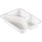 The Duni GmbH PP tray Caterline 3 White PP 227x178, a white, three-part tray, is ideal catering dishware for organized food presentation.