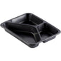 The Duni GmbH PP tray Caterline 3 Black PP 227x178 is a black tray with three differently sized compartments, ideal for catering and gastronomy to keep food separated during cooking or serving.
