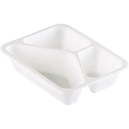 The PP tray Caterline 3 White PP 227x178 from Duni GmbH, a white plastic tray with three compartments, is the perfect catering dishware for organized food presentation.