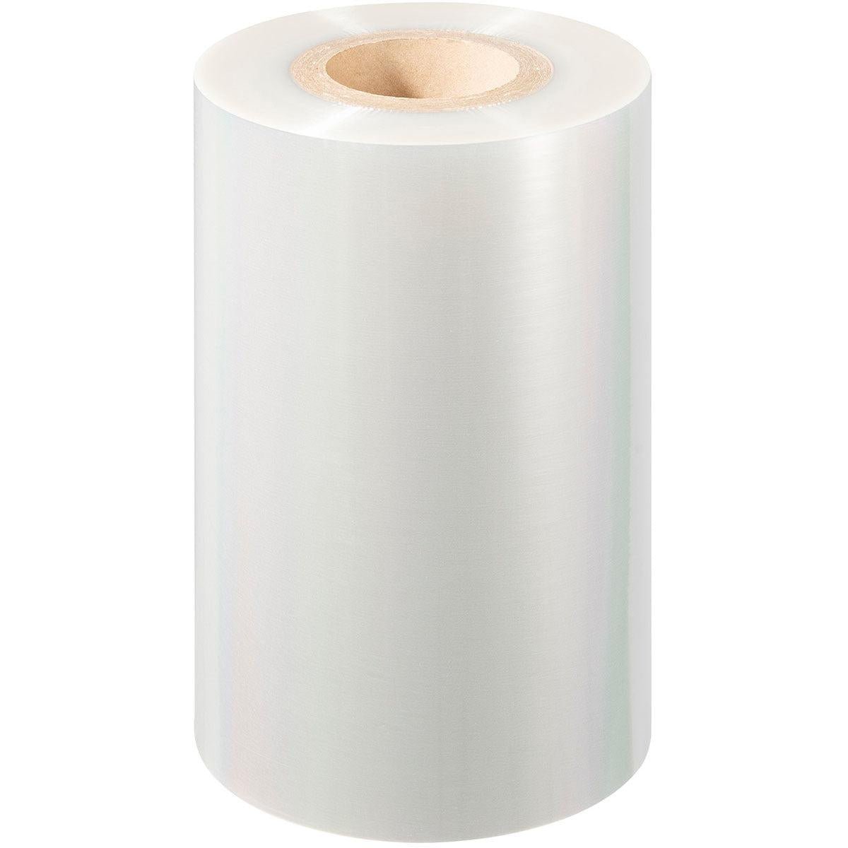 A large roll of Duni GmbH PET sealing film Antifog PET with a cardboard core stands upright on a white background.