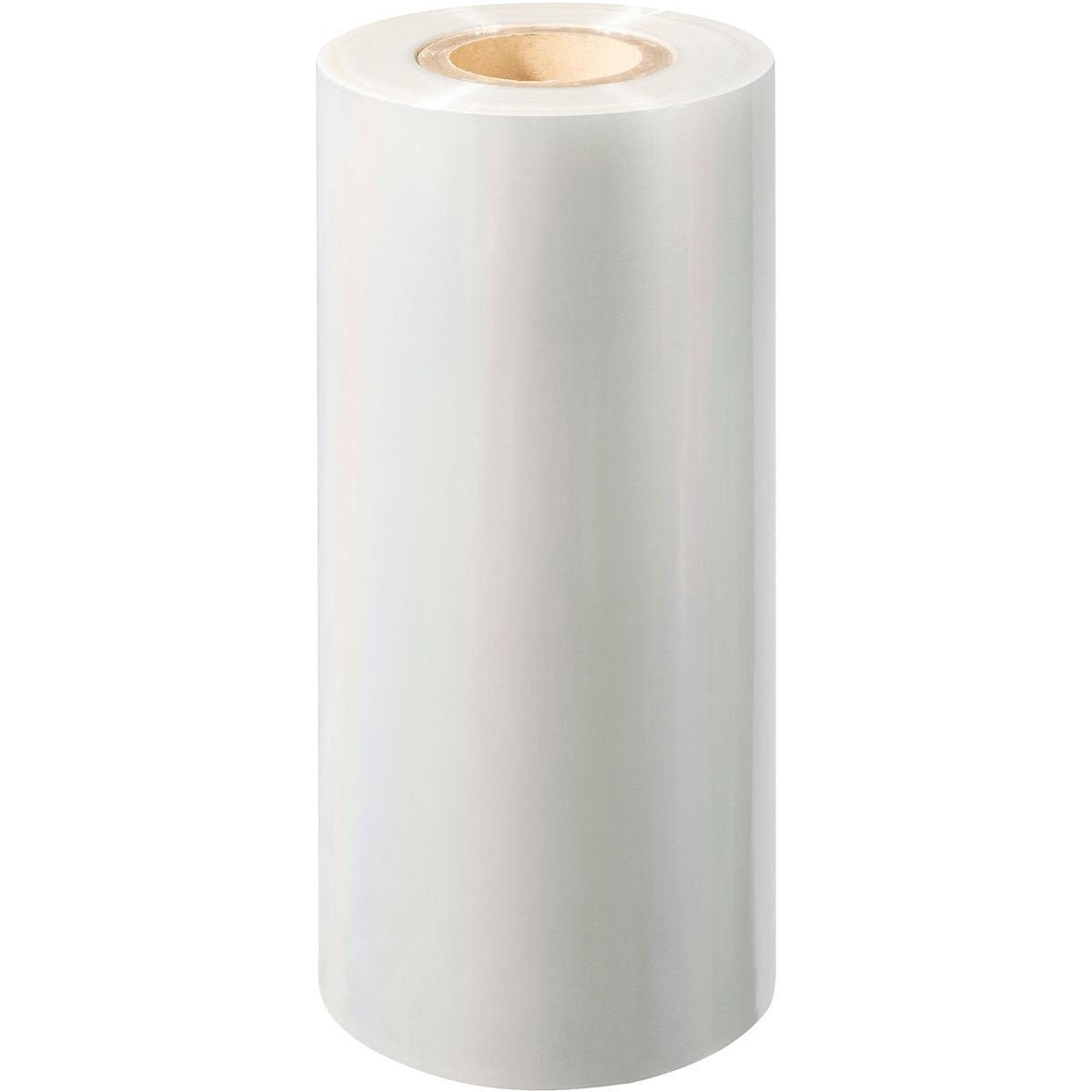 A large roll of PET sealing film Antifog PET from Duni GmbH with a cardboard core stands upright against a white background.